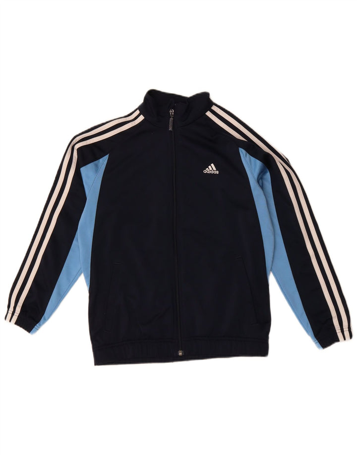ADIDAS Boys Tracksuit Top Jacket 11-12 Years Navy Blue Colourblock