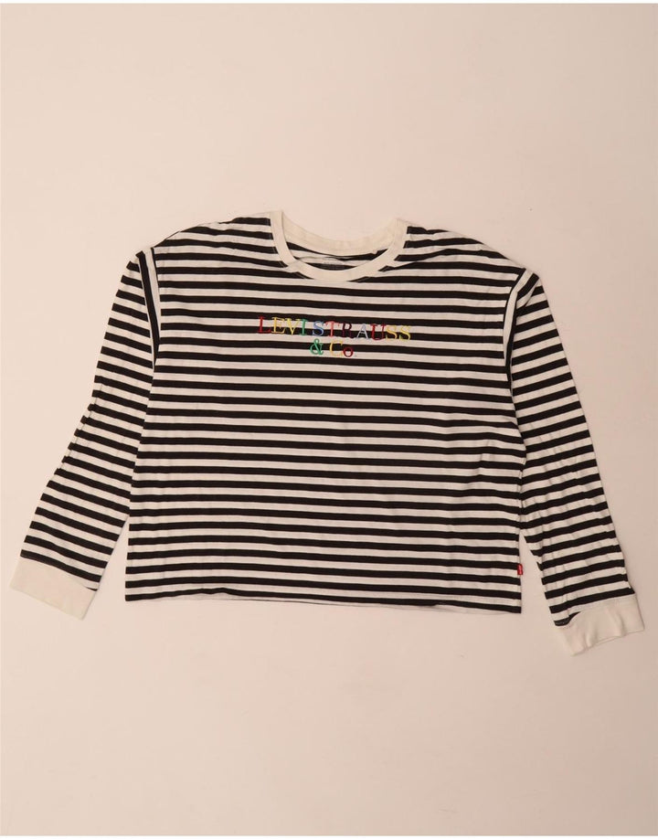 Levi's Dame Crop Grafisk Top Langærmet UK 10 Lille hvid stribet