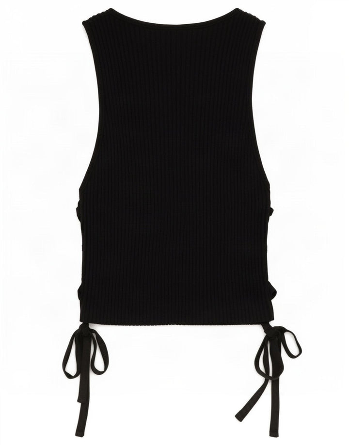 Zara Womens Crop Vest Top UK 14 Large Black