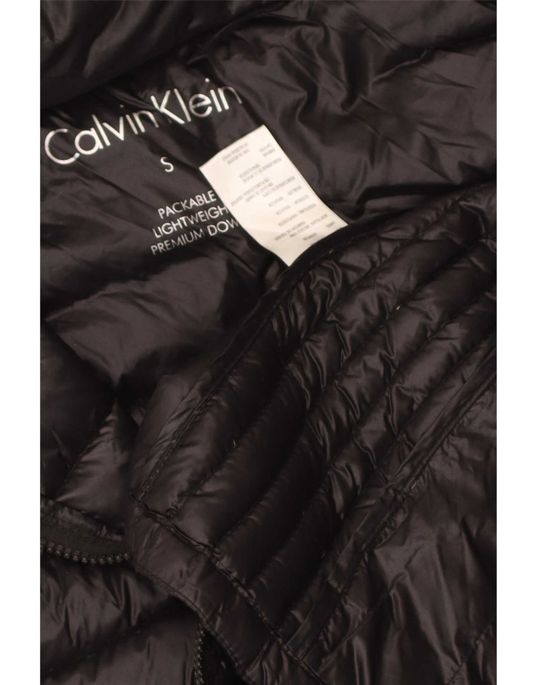 Calvin Klein, grafisk, polstret hættejakke til kvinder UK 10 Lille sort nylon