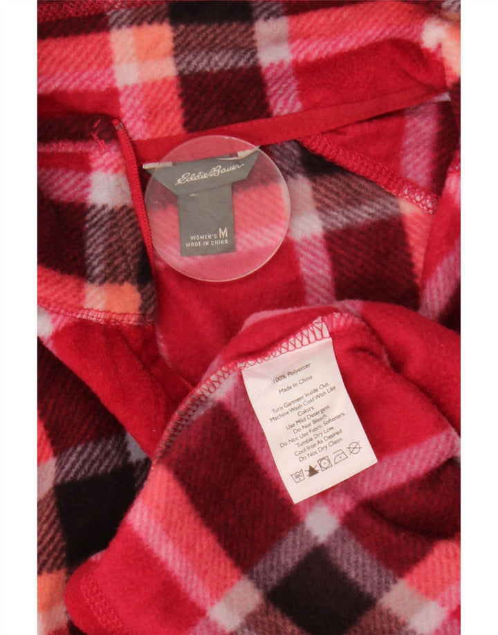 Eddie Bauer Dame lynlås-hals Fleece Jumper UK 14 Medium Red Check Polyester