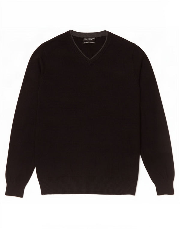 Marks & Spencer Mens Autograph V-Neck Jumper Sweater Small Black Cotton