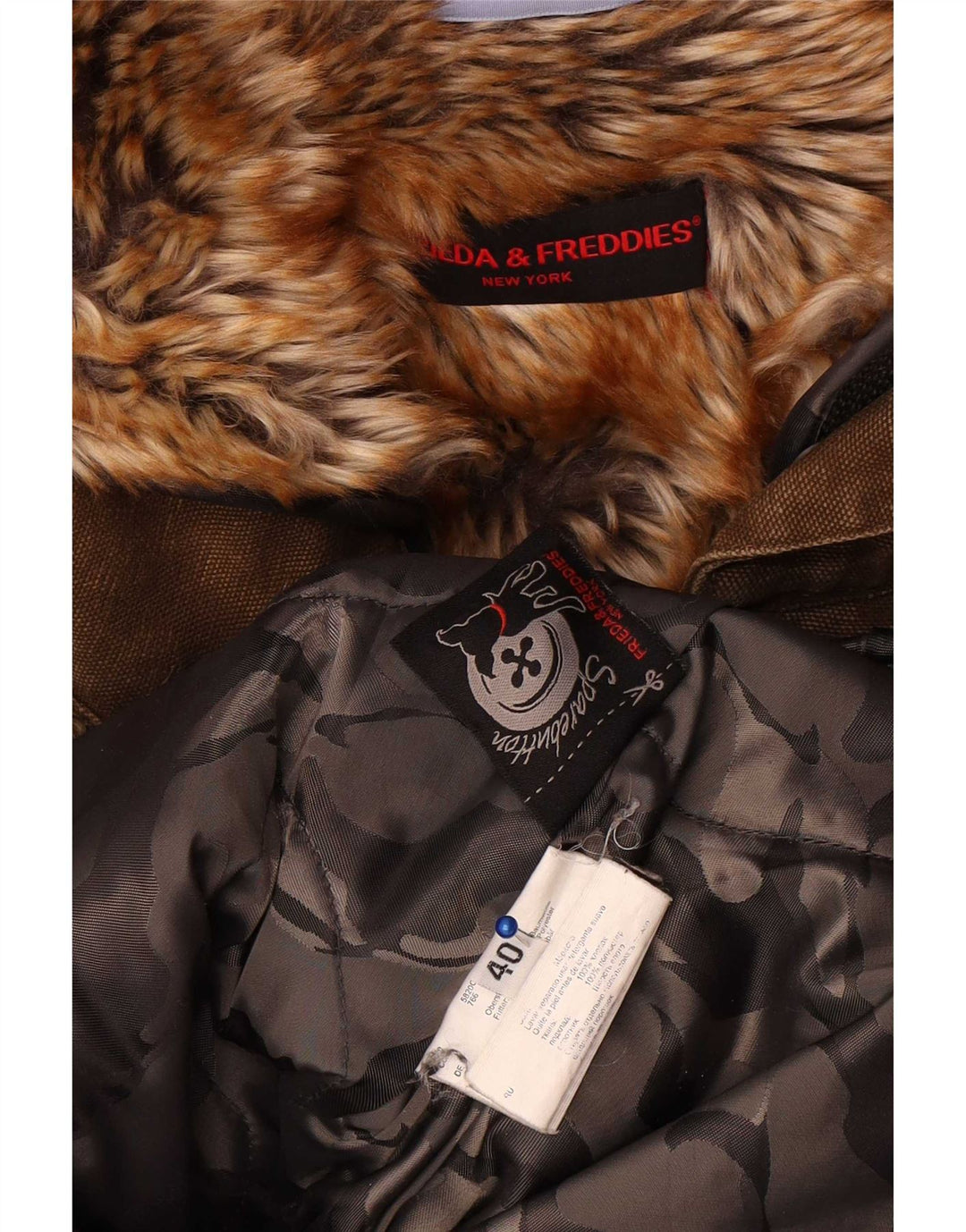 Frieda & Freddies Dame Hooded Parka Jacket EU 40 Medium Khaki Cotton