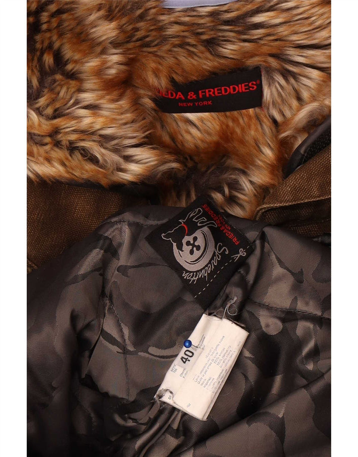 Frieda & Freddies Dame Hooded Parka Jacket EU 40 Medium Khaki Cotton