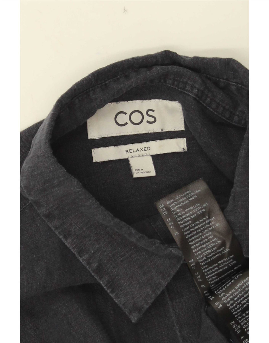 Cos Herre Relaxed Fit Shirt Medium Navy Blue Linen