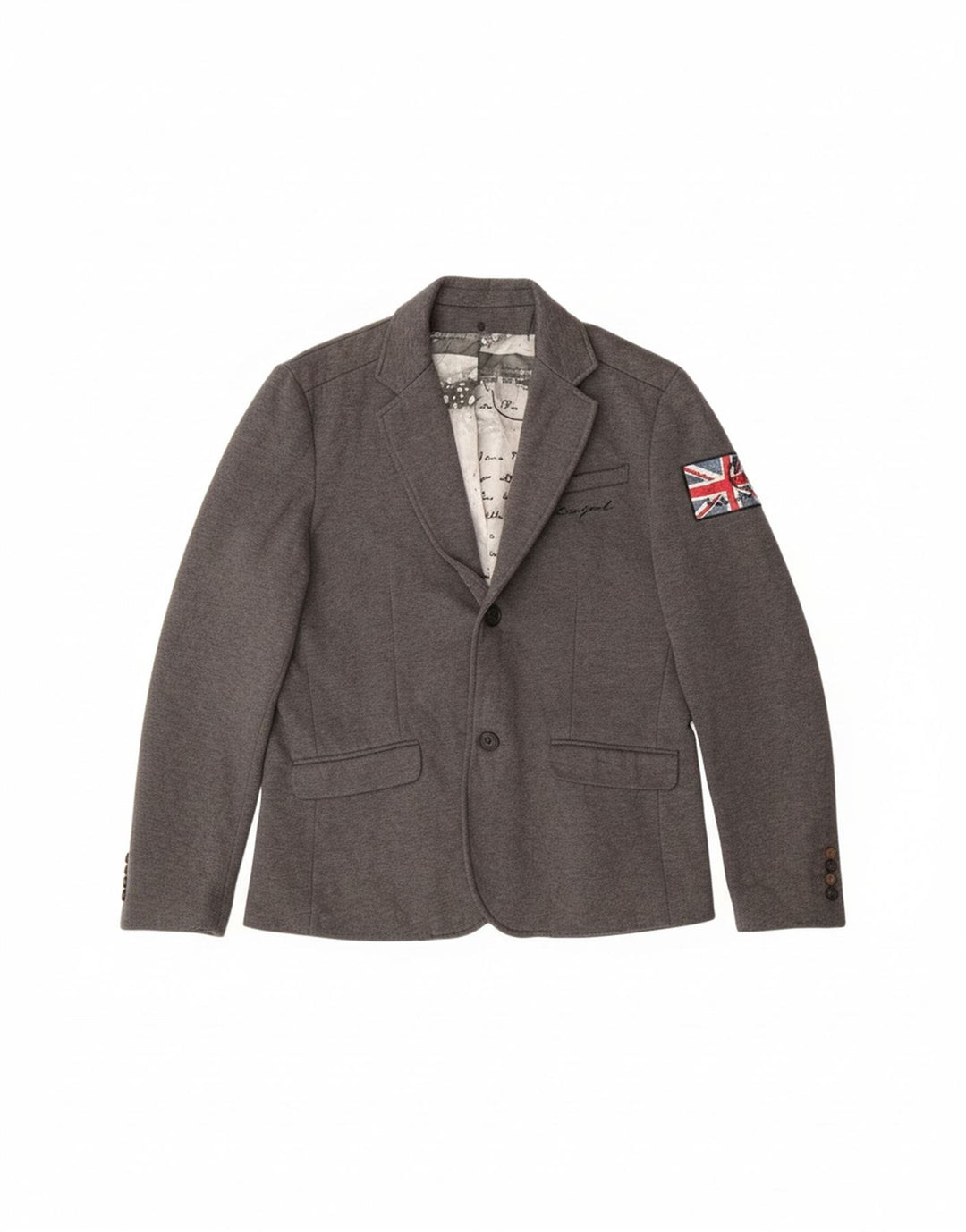 DESIGUAL Mens Graphic 2 Button Blazer Jacket IT 56 3XL Grey Polyester