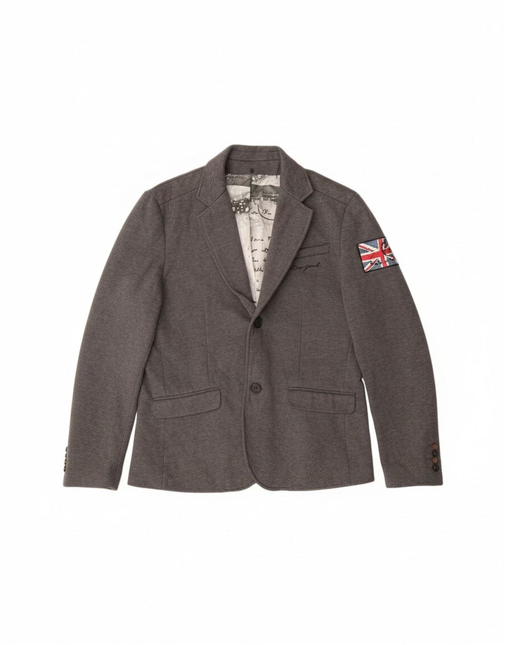 DESIGUAL Mens Graphic 2 Button Blazer Jacket IT 56 3XL Grey Polyester