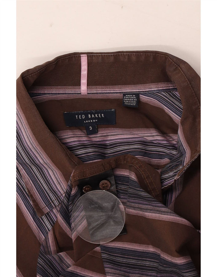 Ted Baker herreskjorte str. 3 Medium brun stribet bomuld
