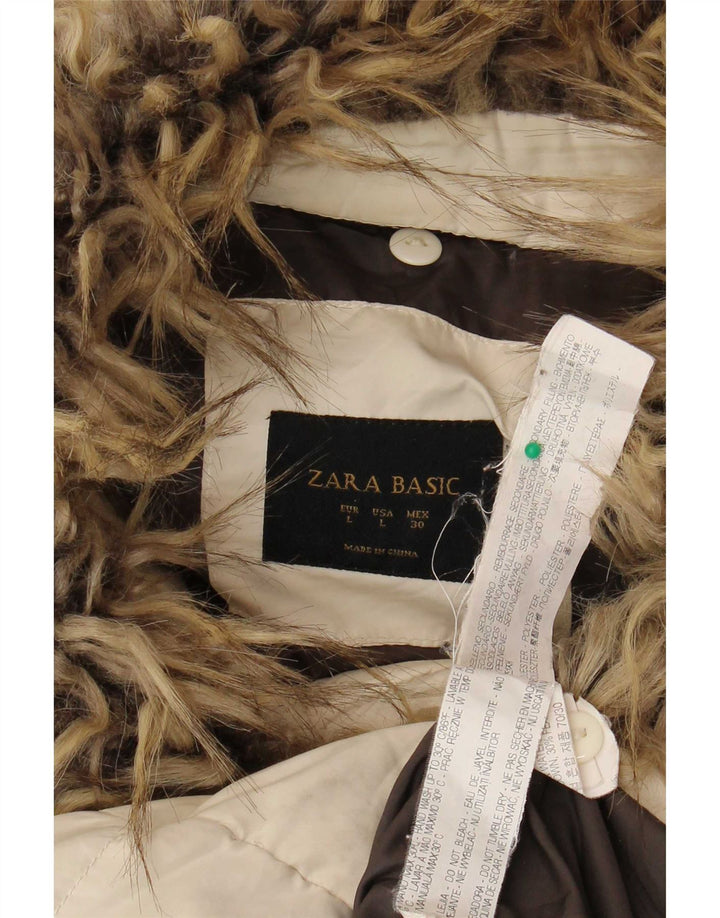 Zara Womens Polstret Frakke UK 14 Large Off White Polyester