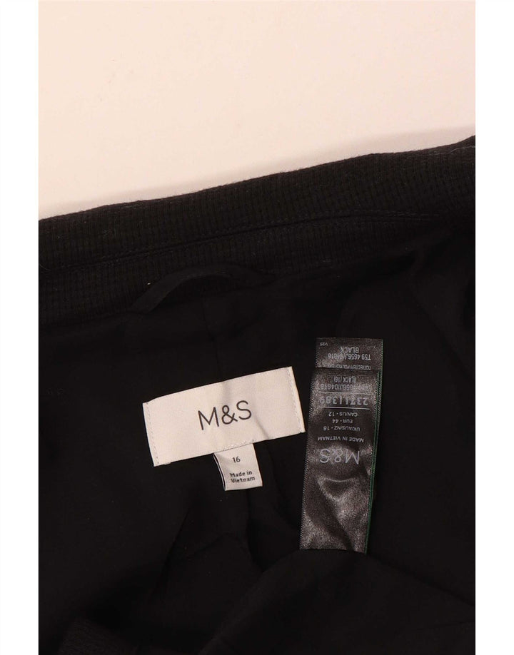 Marks & Spencer Dame 1 Knap Blazer Jakke UK 16 Stor Sort Bomuld