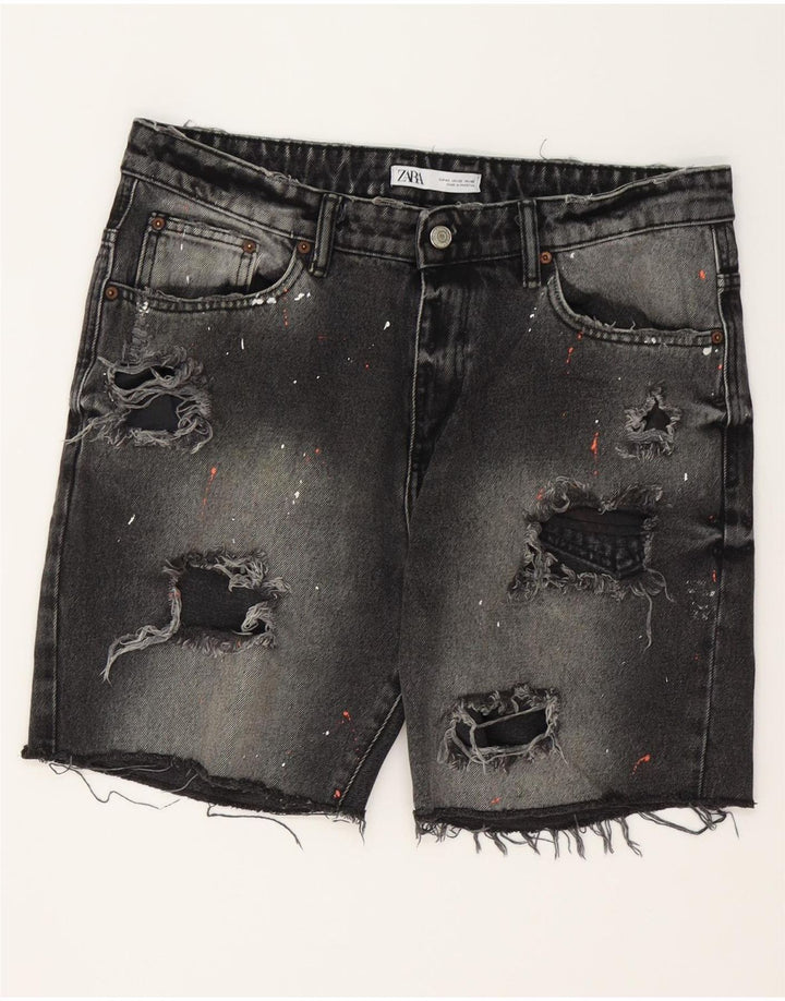 ZARA Distressed Denim Shorts til mænd EU 42 Large W32 Grå Bomuld