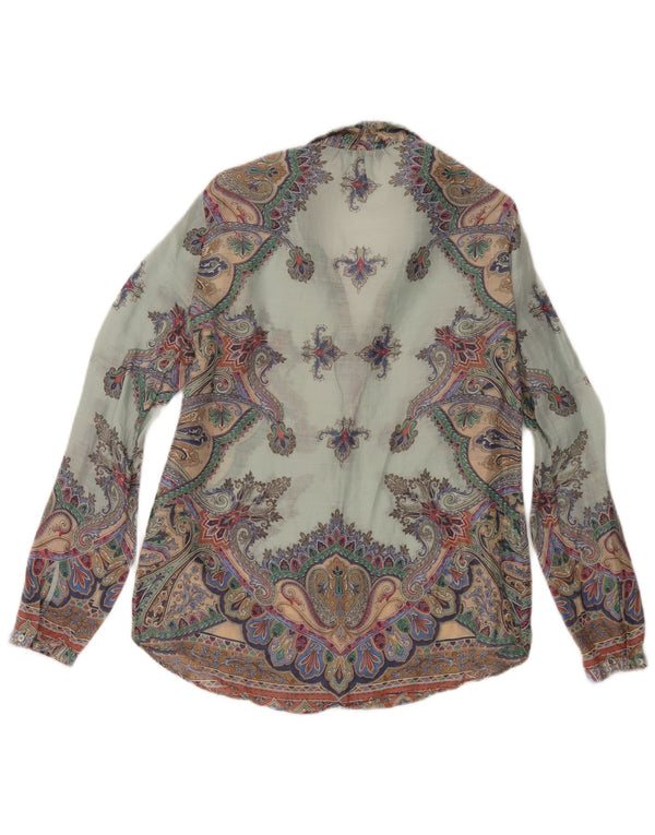 Massimo Dutti Dame Langærmet Bluse Top EU 38 Medium Turkis Paisley