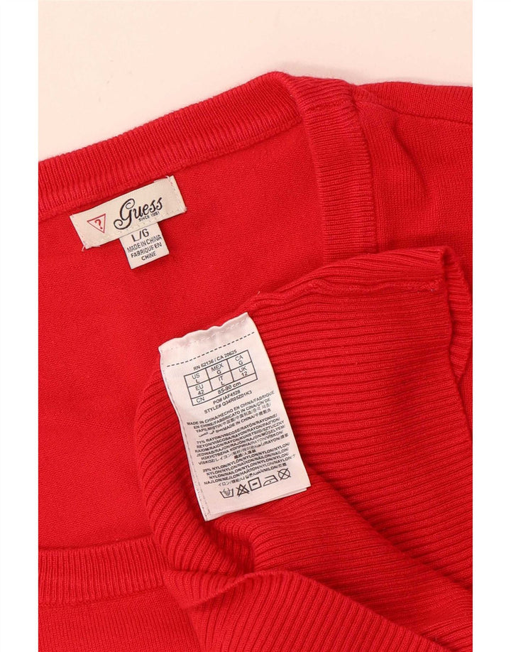 Guess Graphic Boat Neck Jumper Sweater UK 12 Medium Red Rayon
