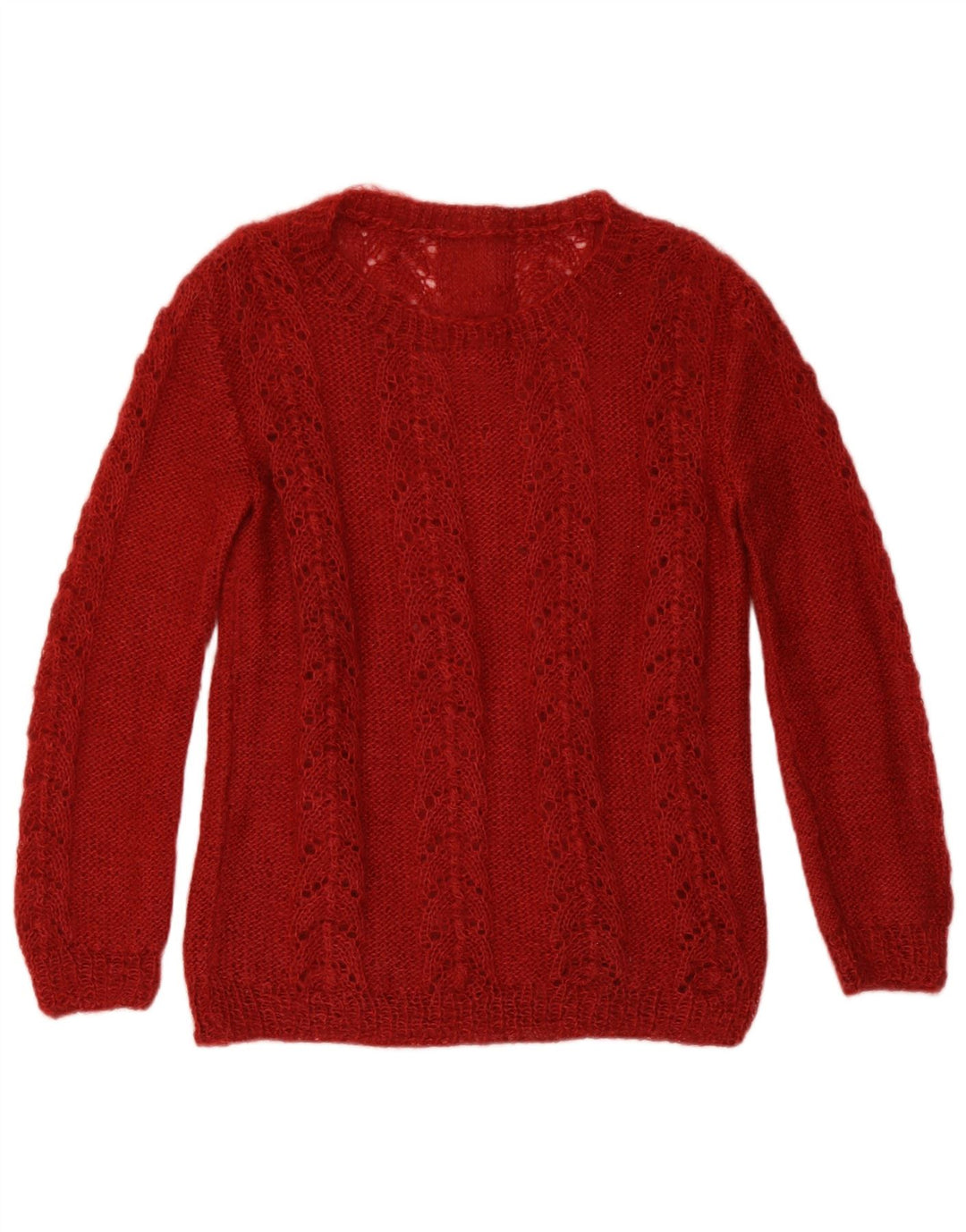 Vintage kvinders abstrakt mønster rund hals sweater UK 12 Medium Burgu
