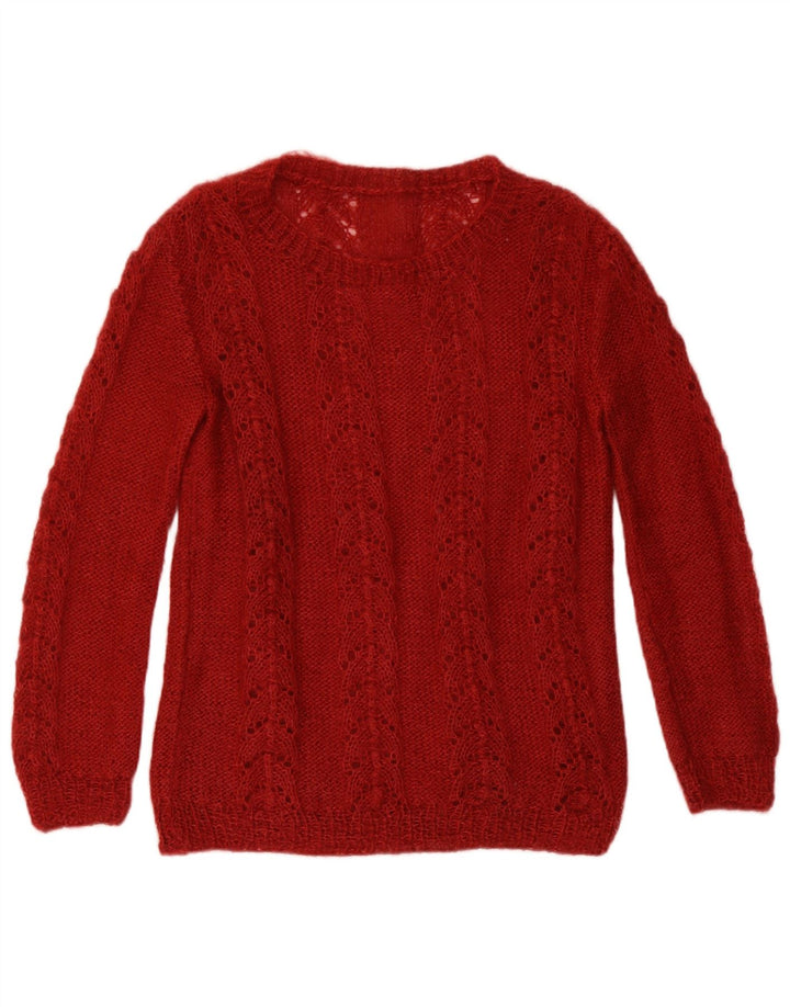Vintage kvinders abstrakt mønster rund hals sweater UK 12 Medium Burgu