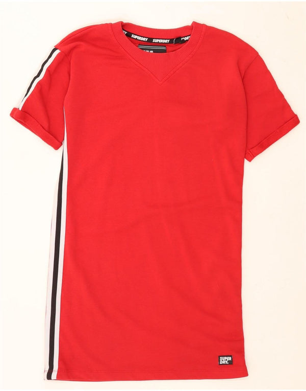 Superdry Womens T-Shirt Dress UK 6 XS Red Colourblock Cotton