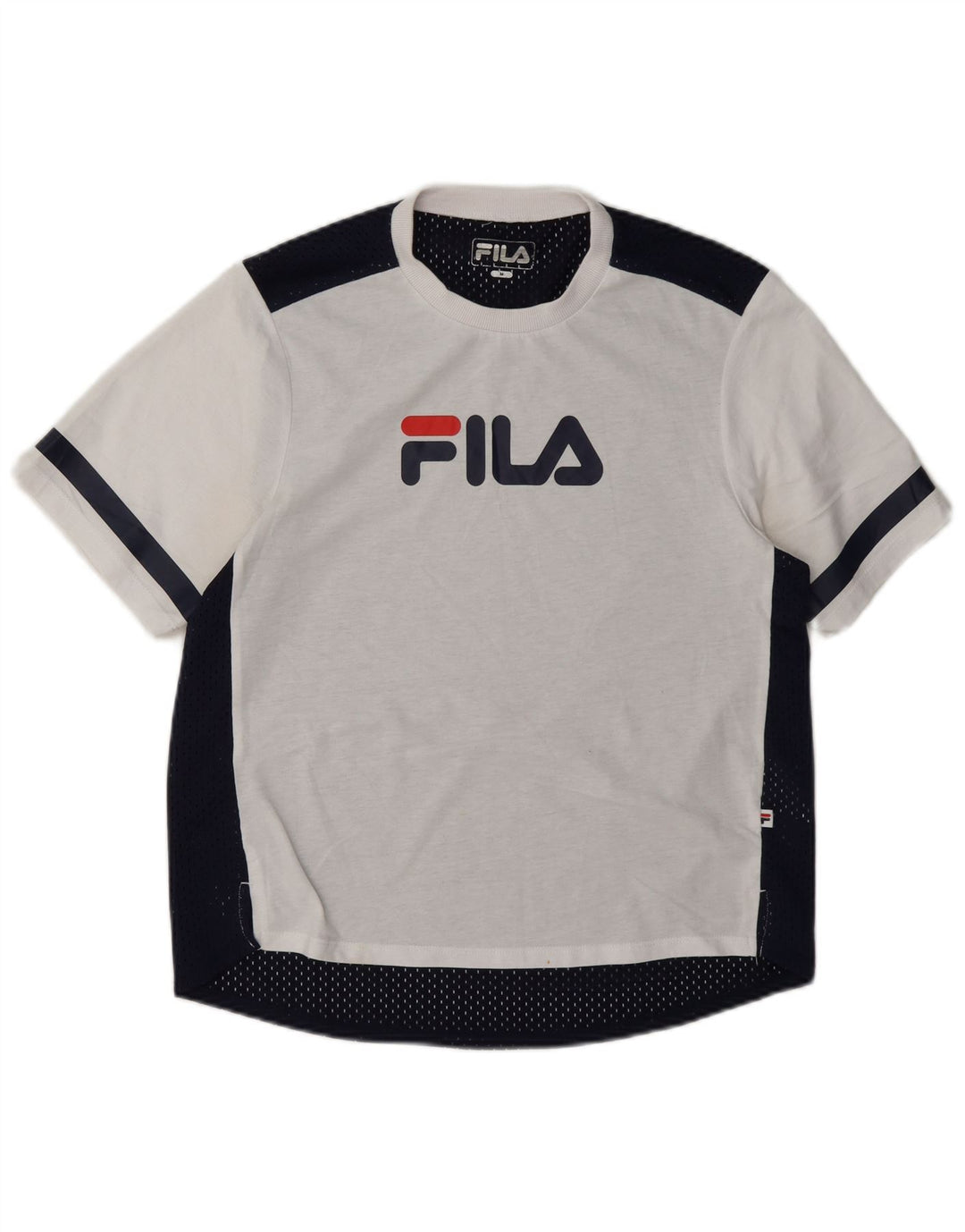 Fila Grafisk T-Shirt Top UK 14 Medium White Colourblock Polyester