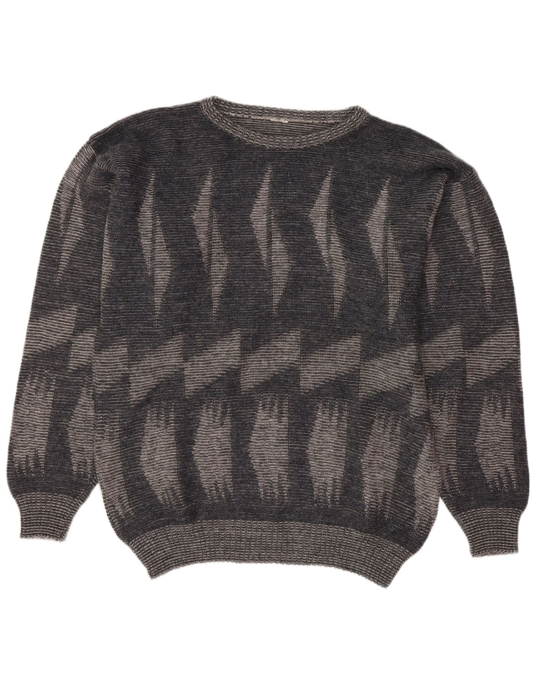 Vintage herre rund hals sweater stor grå geometrisk