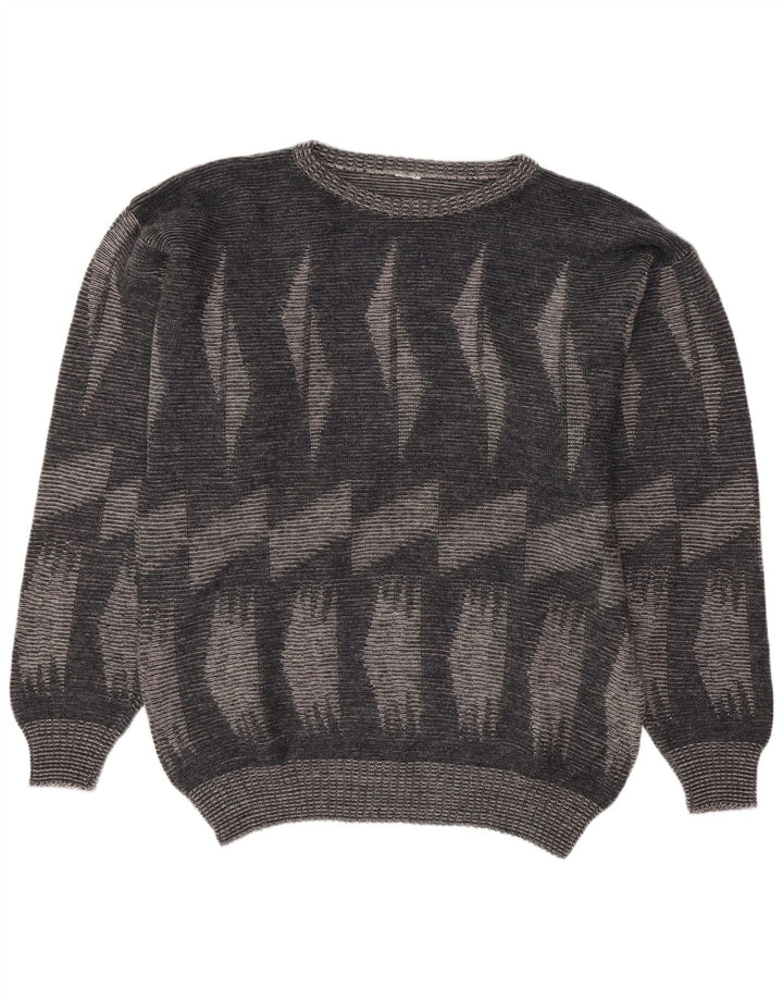 Vintage herre rund hals sweater stor grå geometrisk