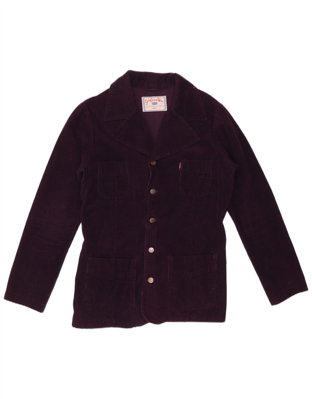 ROCKY Dame 5-knaps Corduroy Blazer Jakke UK 14 Medium Lilla Bomuld