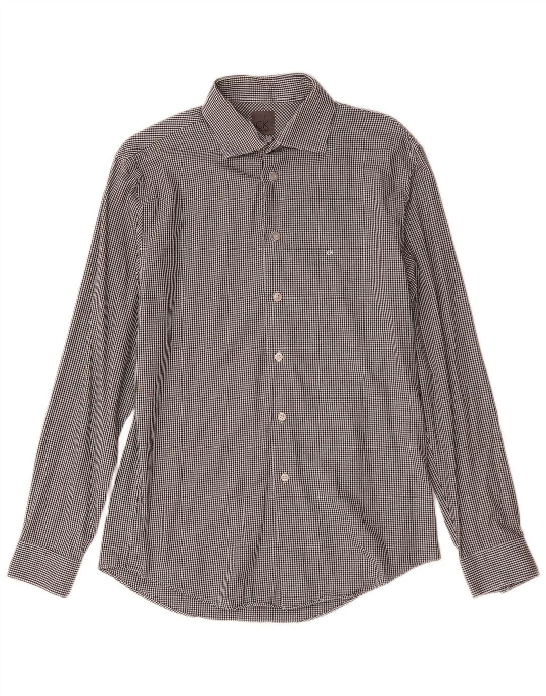 Calvin Klein Herre Slim Fit Skjorte Størrelse 39 15 1/2 Medium Grey Houndstooth