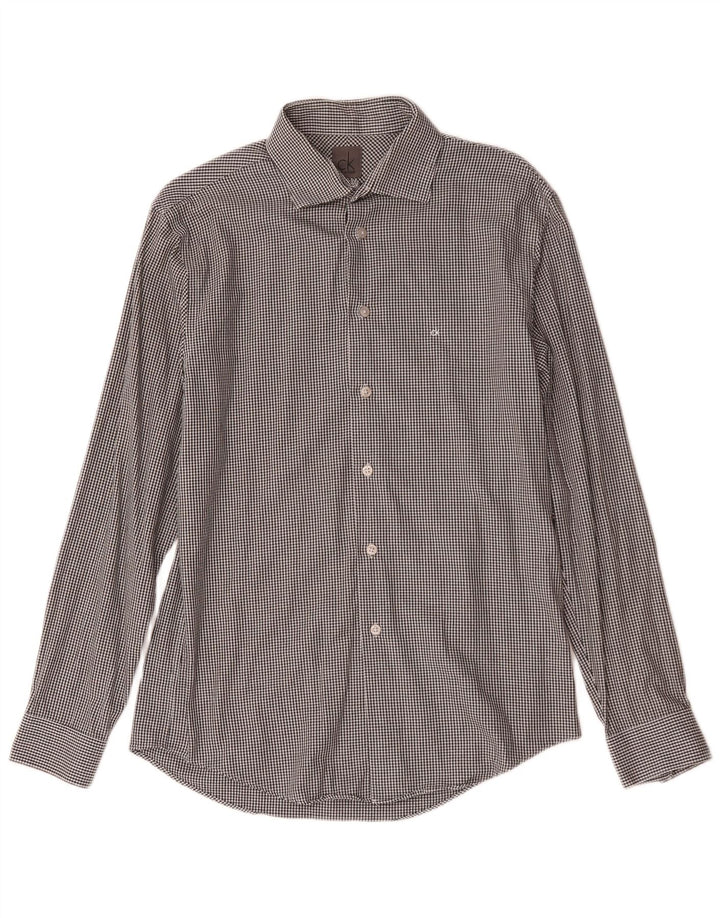 Calvin Klein Herre Slim Fit Skjorte Størrelse 39 15 1/2 Medium Grey Houndstooth