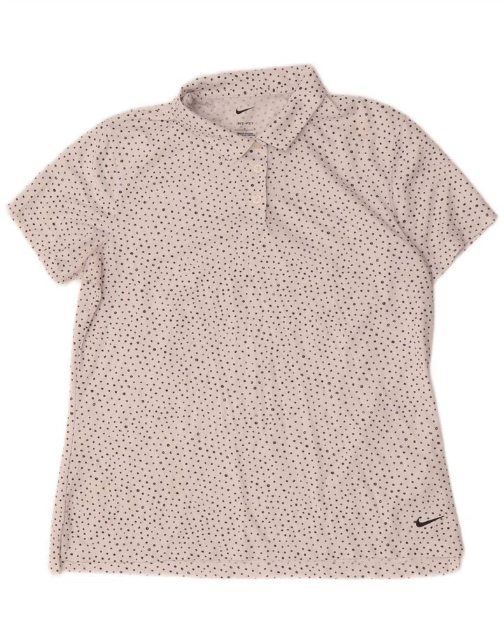 Nike Dame Dri Fit Polo Shirt UK 16 Stor hvid plettet polyester