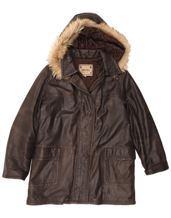 Vintage læderfrakke til kvinder IT 48 XL Brun
