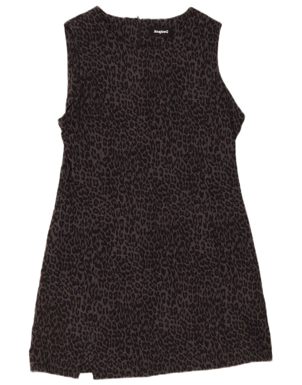Desigual Dame Ærmeløs Basic Kjole UK 18 XL Sort Animal Print Viscose