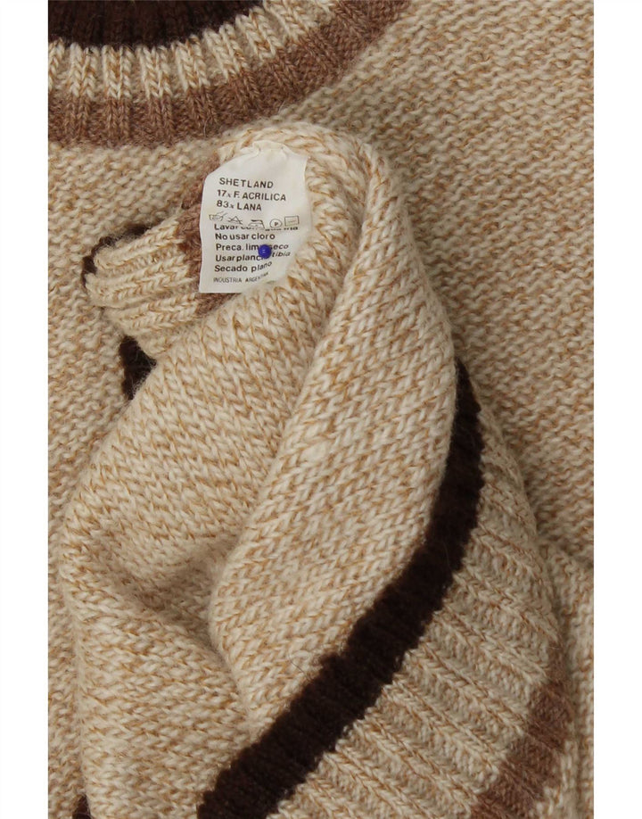 Vintage mænd med rund hals sweater mellembeige farveblok akryl