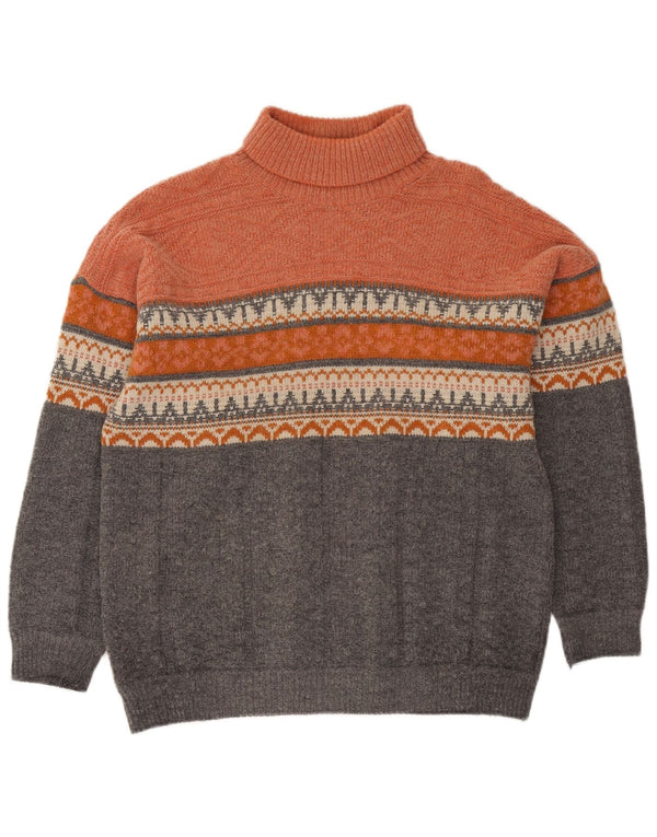 Vintage Herre rullehals sweater Large Orange Fair Isle