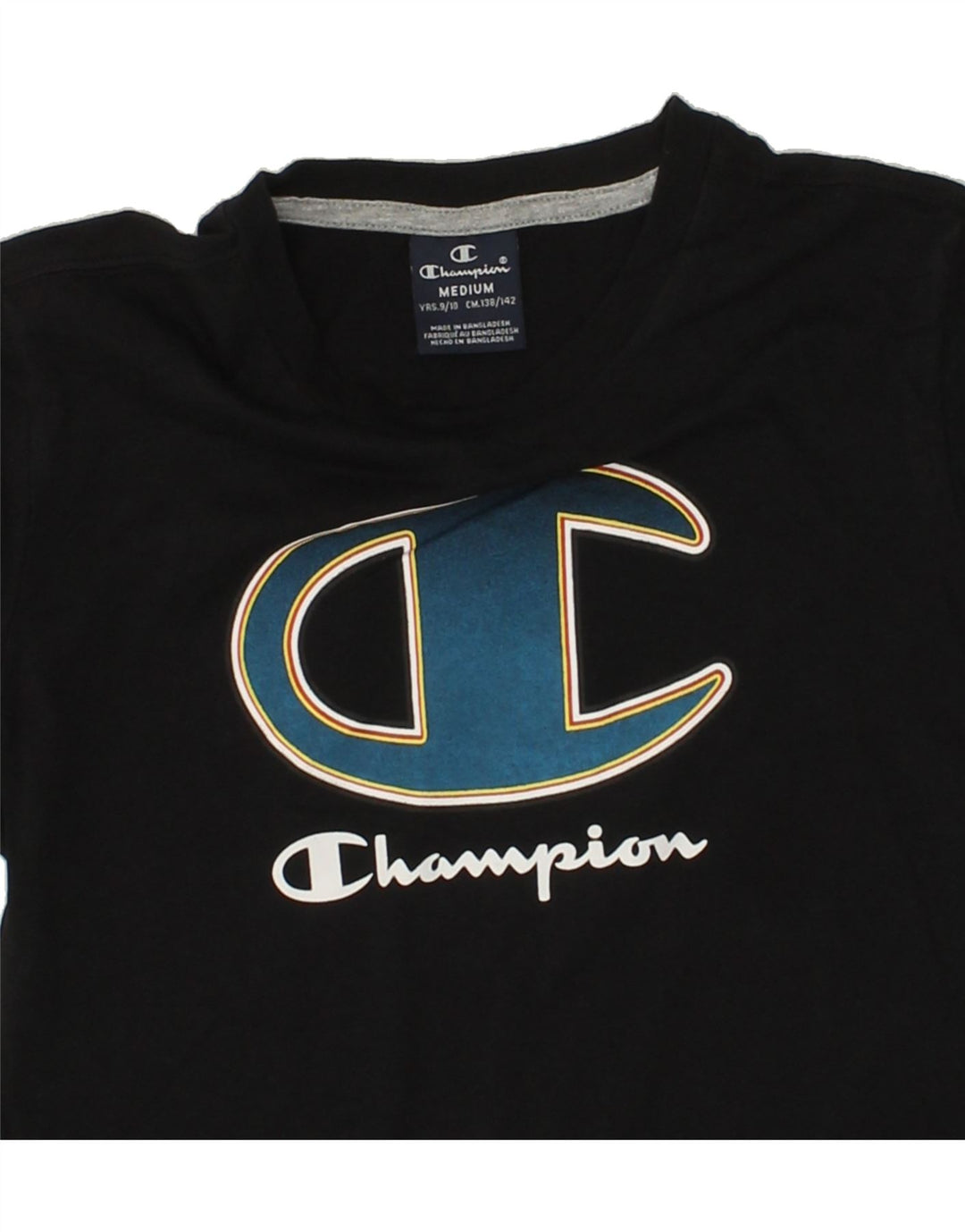 CHAMPION Boys Graphic T-Shirt Top 9-10 Years Medium Black Cotton Vintage Champion and Second-Hand Champion from Messina Hembry 