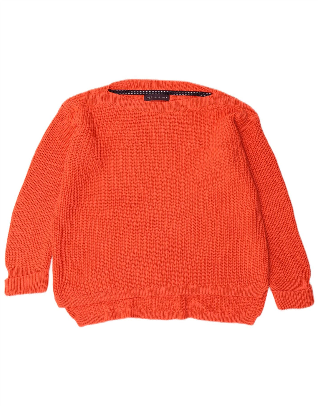 Marks & Spencer Dame Boat Neck Jumper Sweater UK 12 Medium Orange Bomuld