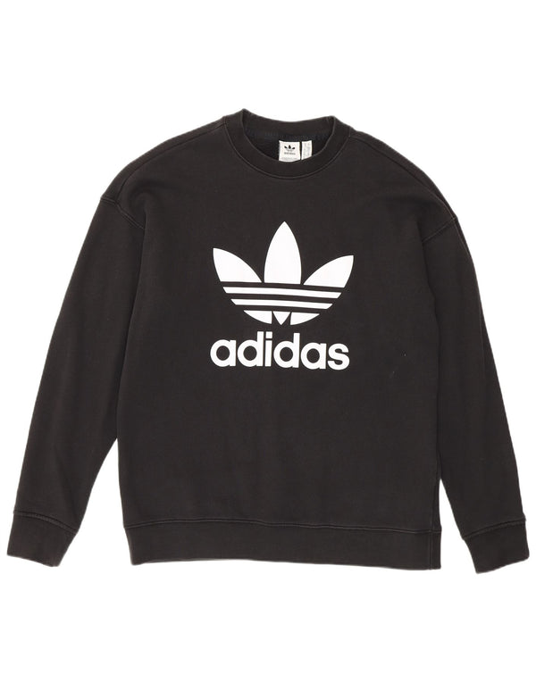 Adidas Womens Graphic Oversized Sweatshirt Jumper UK 10 Small Black Bomuld