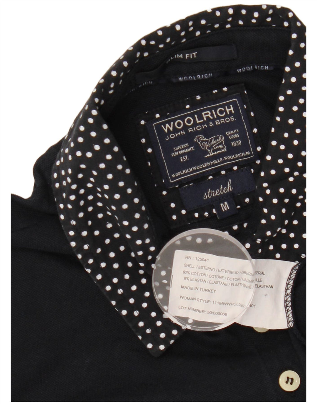 WOOLRICH Dame Slim Fit Polo Shirt UK 12 Mellem marineblå plettet bomuld