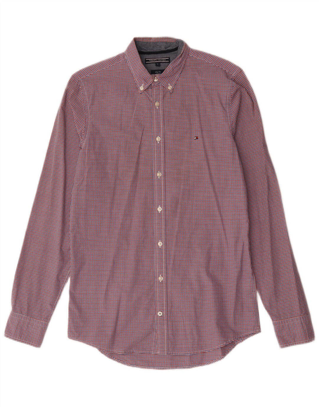 Tommy Hilfiger Herre Slim Fit Skjorte Lille Rød Gingham Bomuld