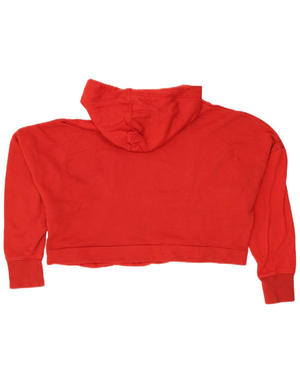 Adidas Womens Crop Graphic Hoodie Jumper UK 12 Medium Red Colourblock