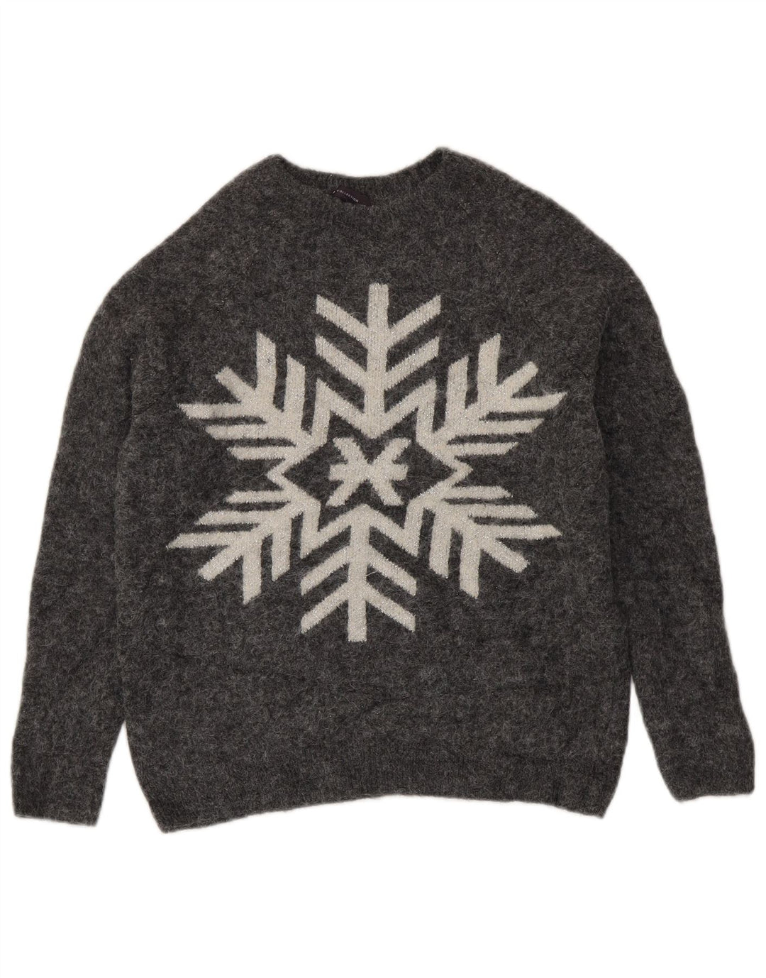Marks & Spencer Dame Grafisk Boat Neck Jumper Sweater UK 10 Small Grey