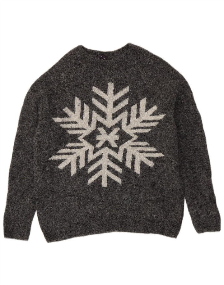 Marks & Spencer Dame Grafisk Boat Neck Jumper Sweater UK 10 Small Grey