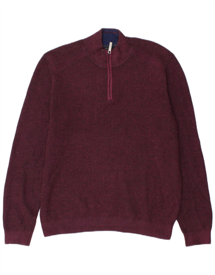 Ted Baker Herre Zip Neck Jumper Sweater Størrelse 4 Large Burgundy Polyester