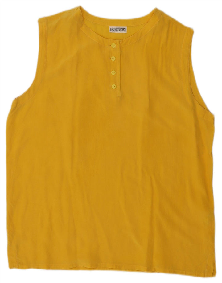 Vintage Dame Ærmeløs Oversized Bluse Top UK 10 Small Yellow Silk