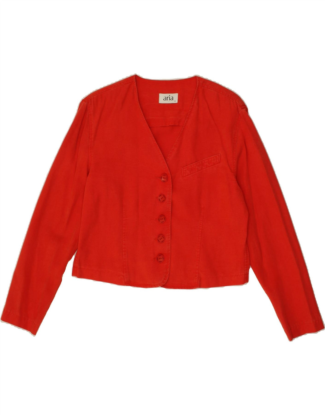 VINTAGE Womens Crop 5 Button Blazer Jacket UK 14 Medium Red Lyocell Vintage Vintage and Second-Hand Vintage from Messina Hembry 