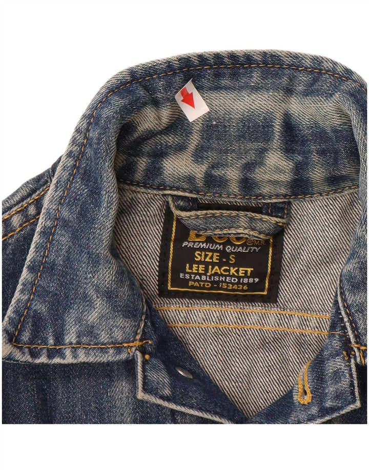 LEE Dame Crop Denim Jacket UK 10 Small Blue Cotton