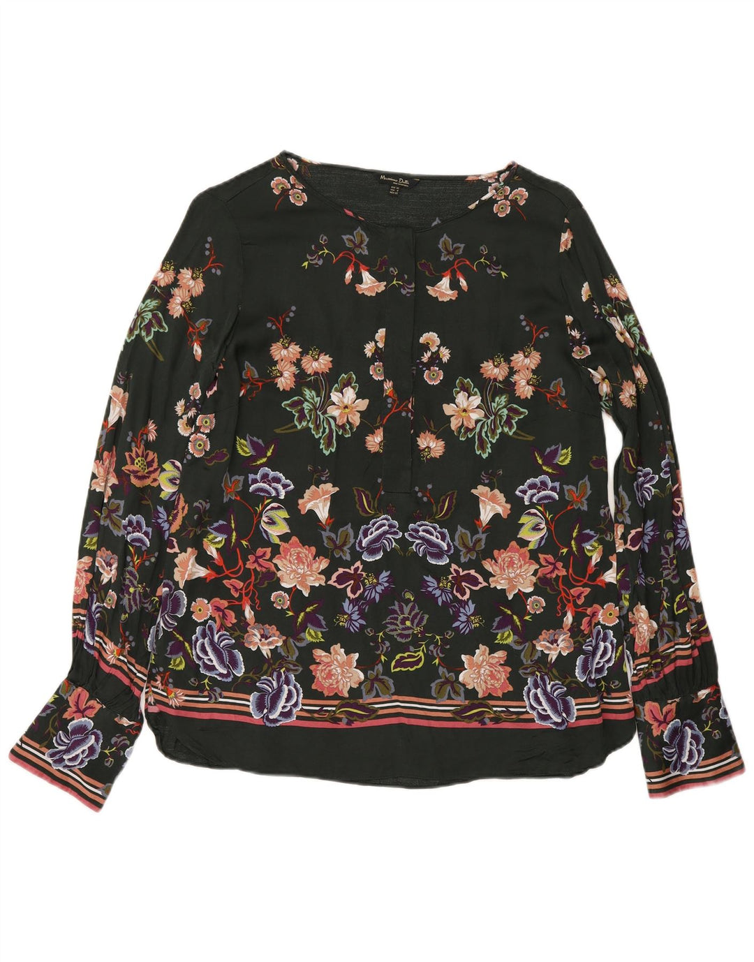 Massimo Dutti Dame Langærmet Bluse Top EU 40 Medium Green Floral