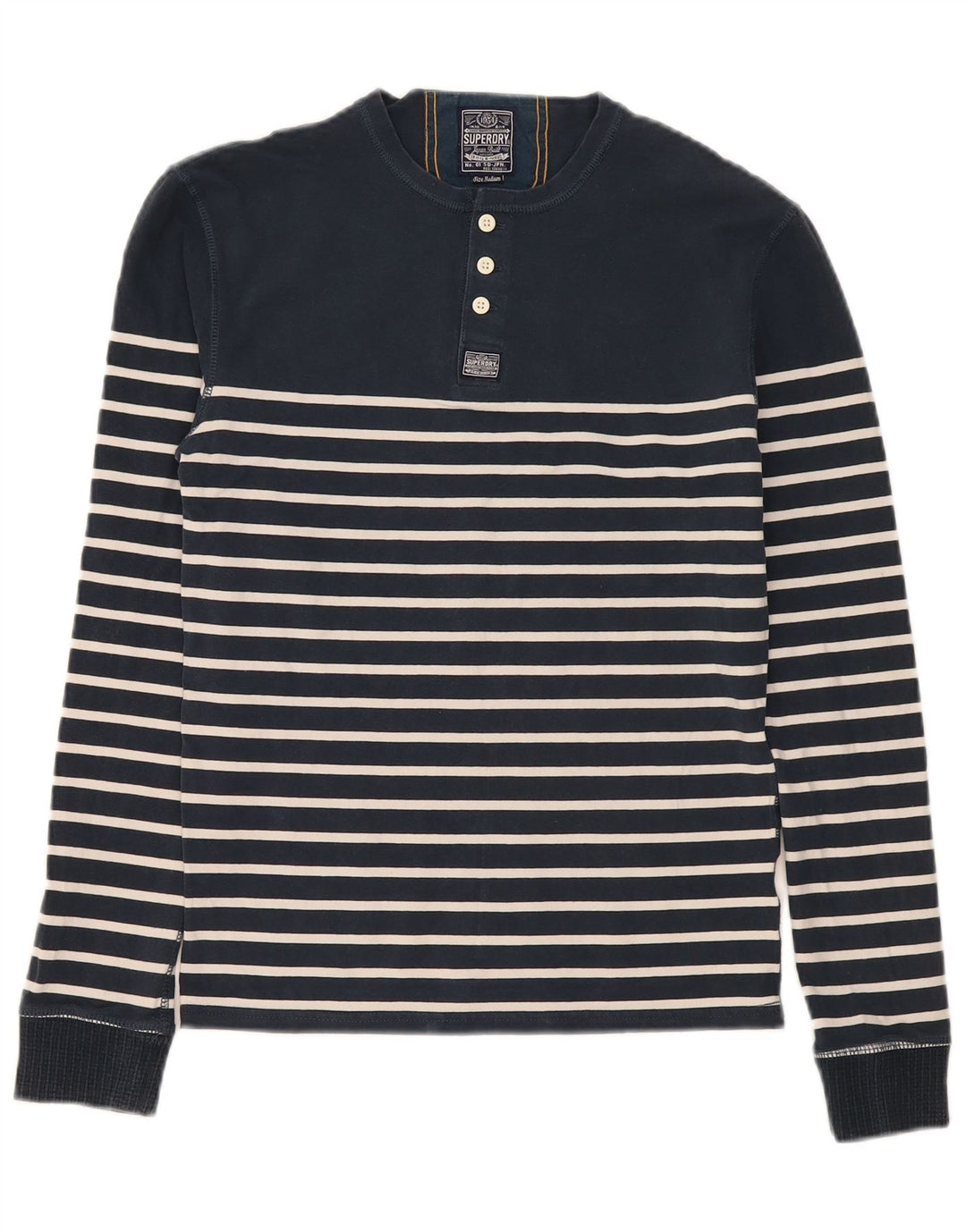 Superdry Regular Top Langærmet Medium Navyblå stribet bomuld