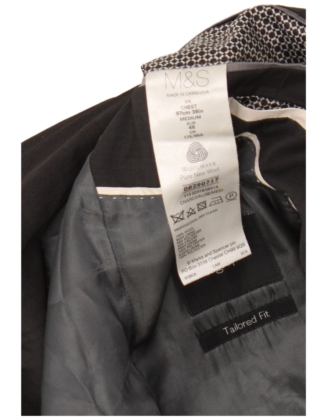 Marks & Spencer Herre 2-knaps blazerjakke UK 38 Medium Grey New Wool