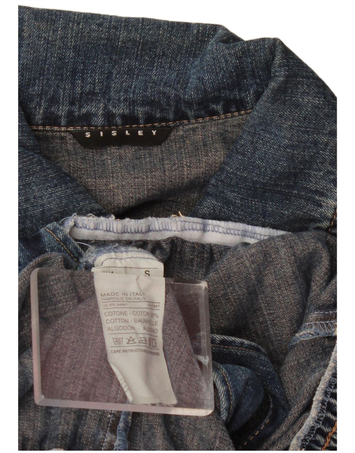 Sisley Womens Crop Denim Jacket UK 10 Small Blue Cotton