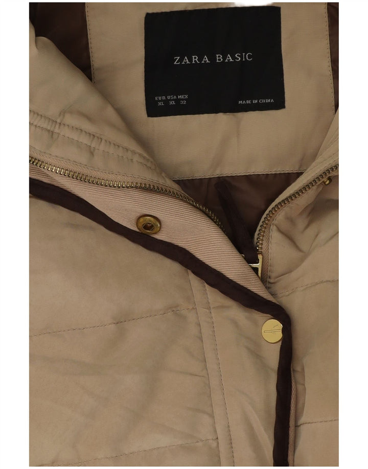 Zara Dame Polstret Jakke UK 18 XL Beige Polyester