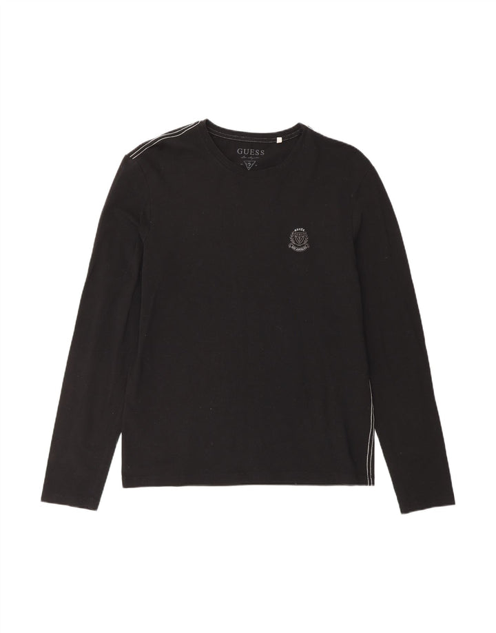 GUESS Womens Top Long Sleeve UK 12 Medium Black Cotton