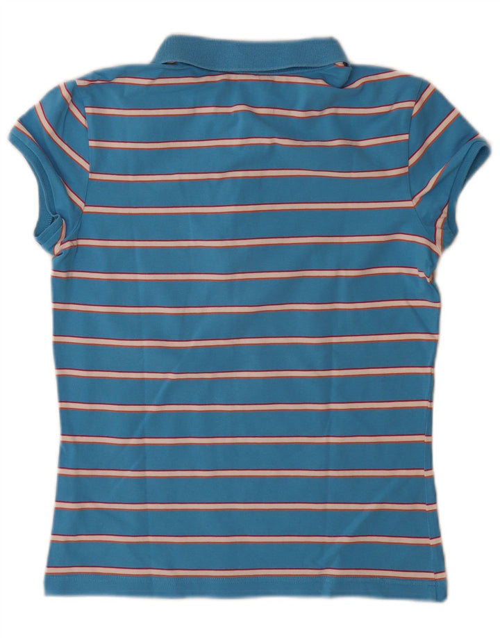 Adidas Dame Polo Shirt UK 12 Mellem blå stribet bomuld